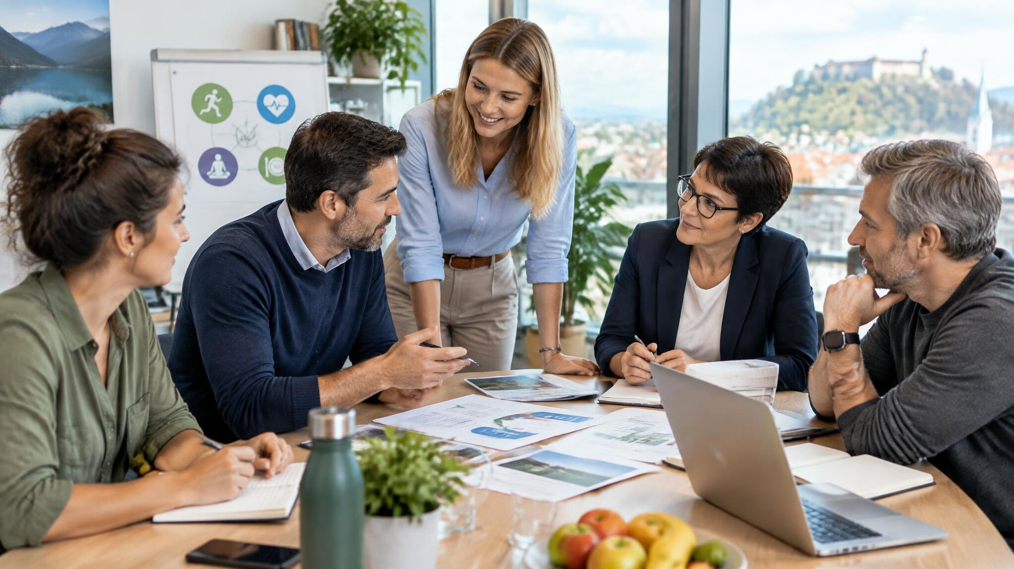 Team meeting in a modern wellness company office