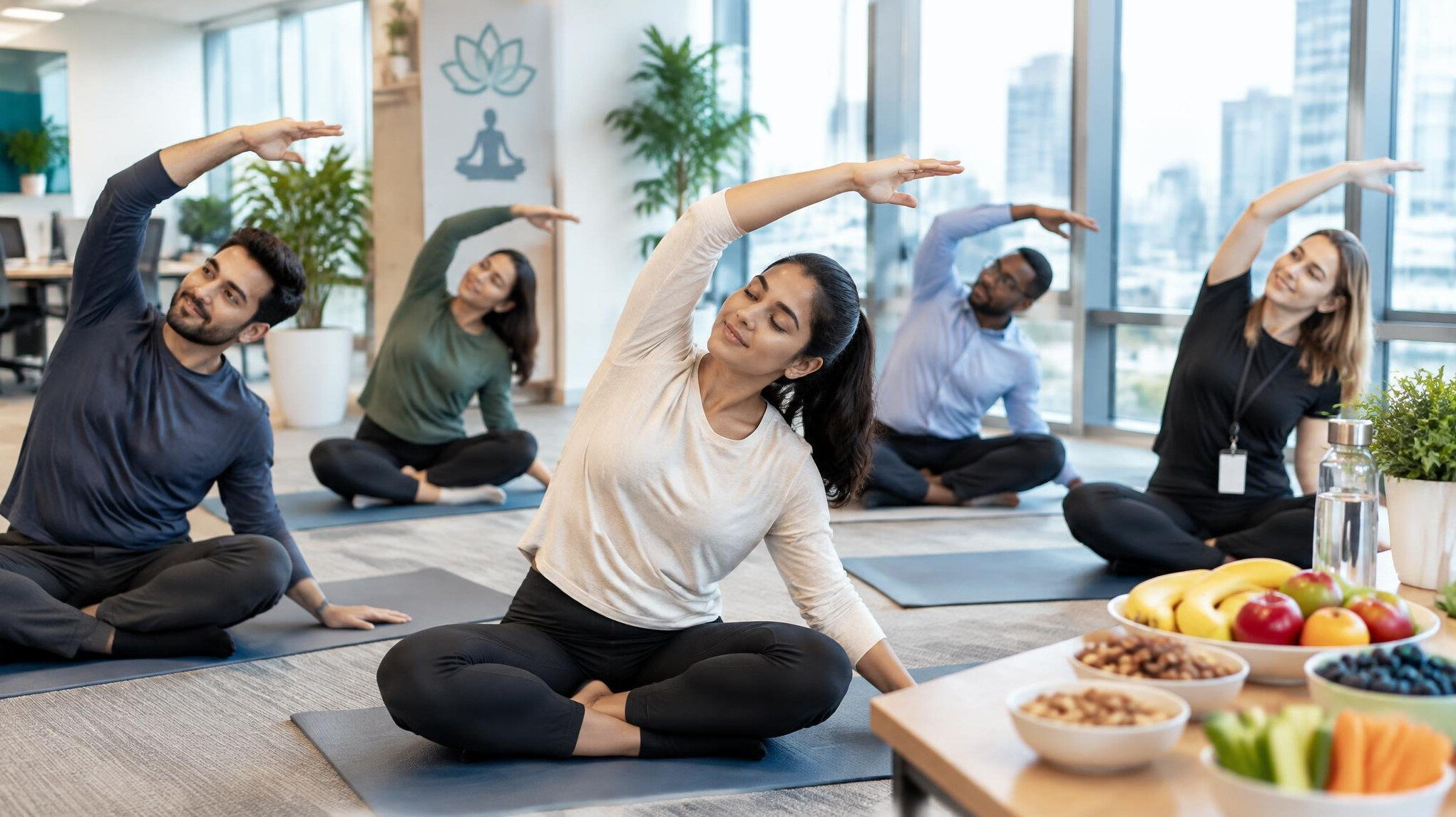 corporate team yoga session