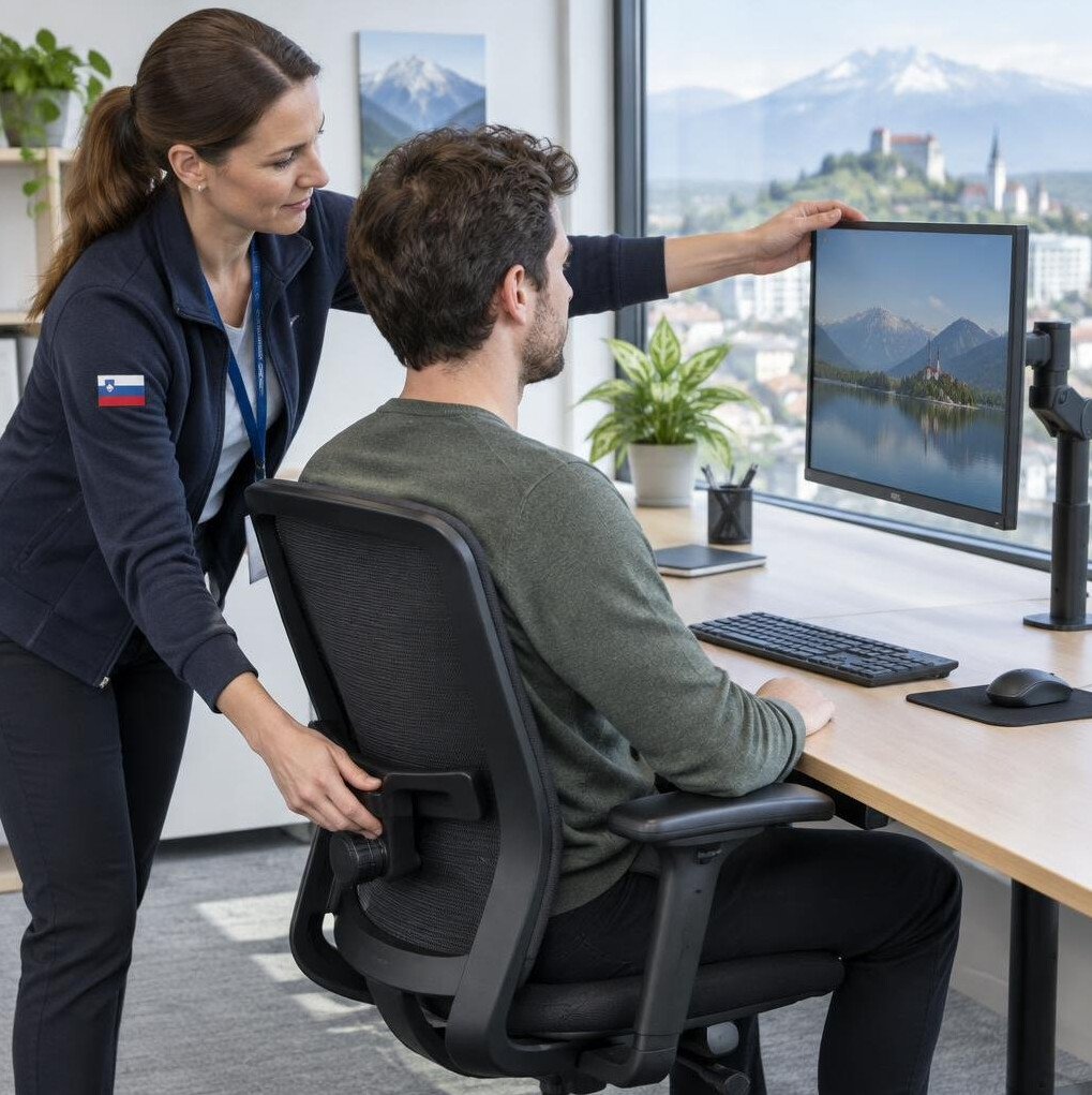 Ergonomic workstation check at an office desk