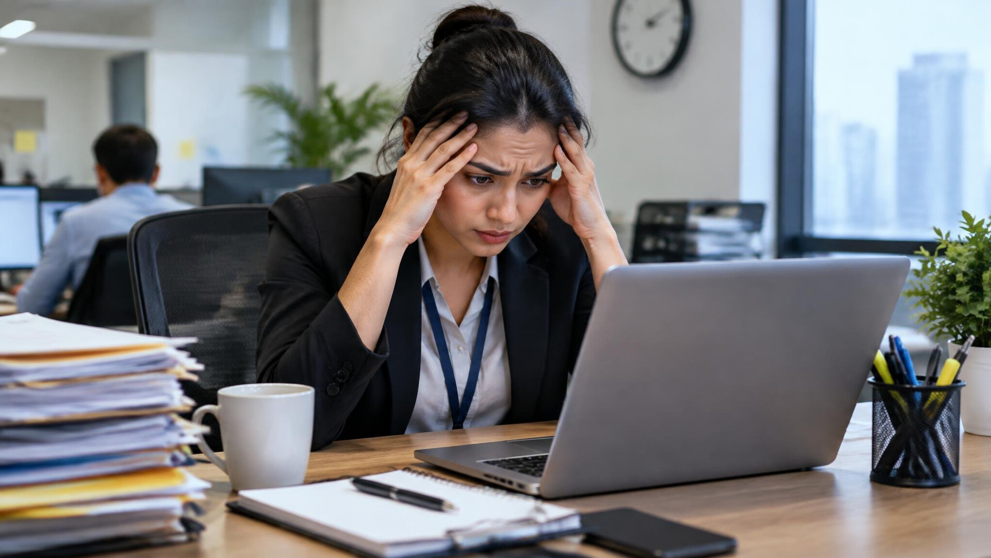 stressed office worker at desk