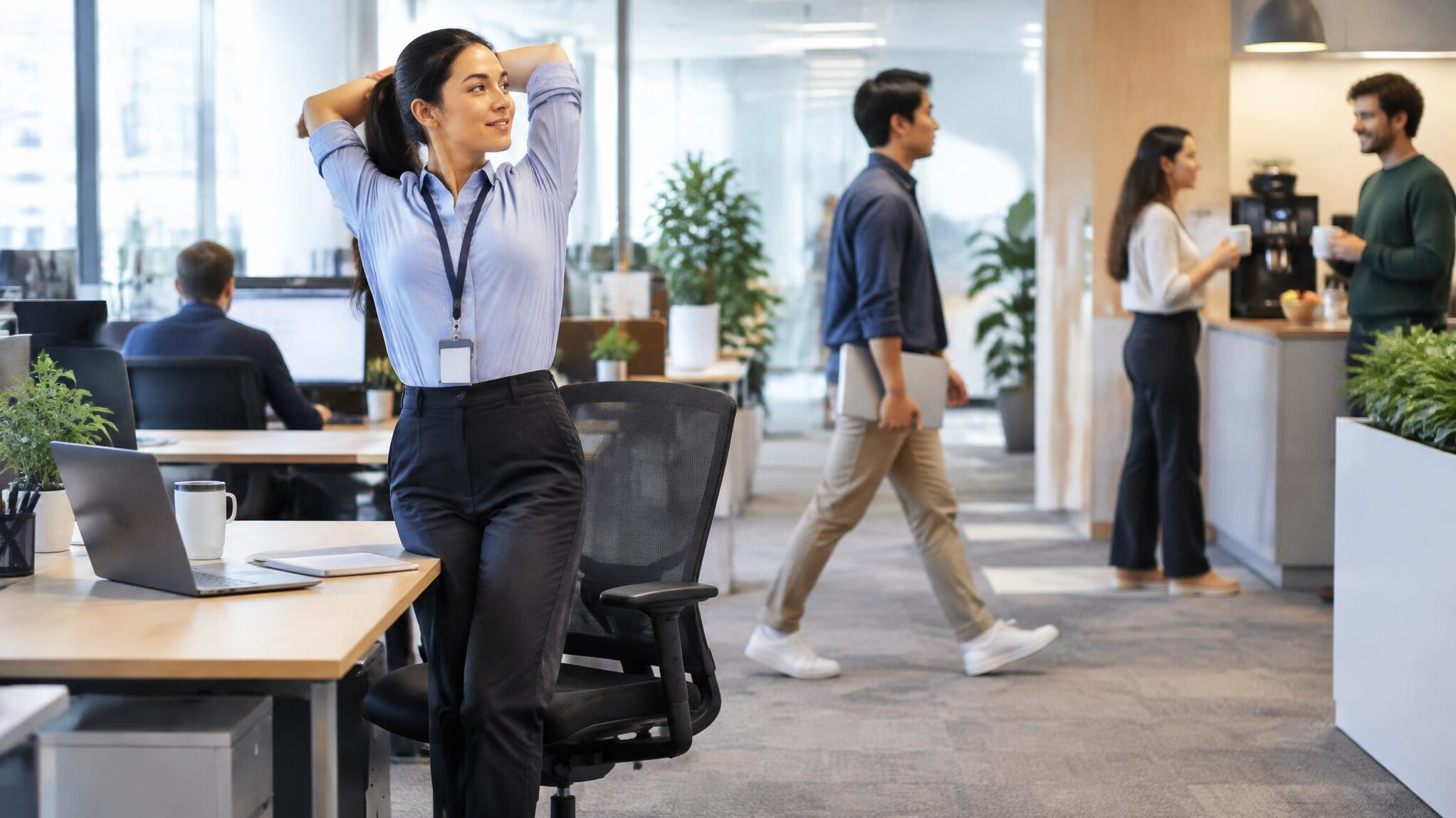 office employee standing up from chair