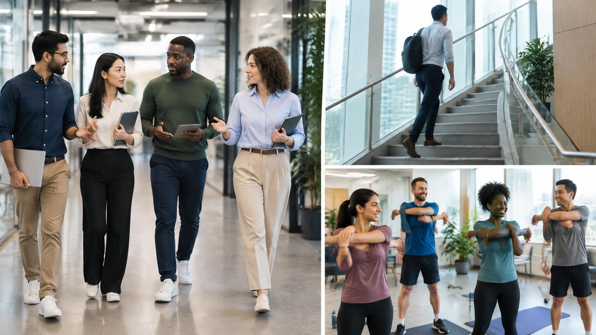 team walking meeting in office
